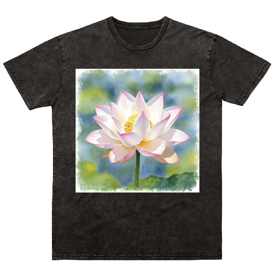 Serene Water Lily Floral Print Mineral Wash T Shirts