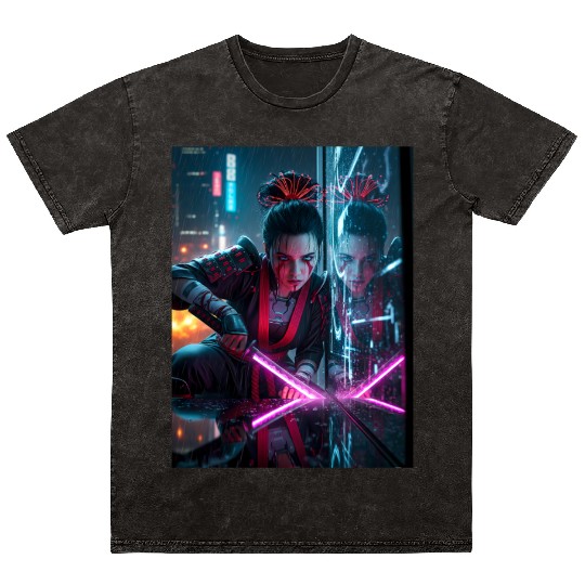 Cyberpunk Samurai Girl Mineral Wash T Shirts