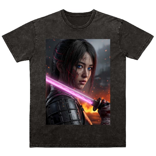 Cyberpunk Samurai Girl Mineral Wash T Shirts