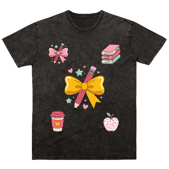 Apple Coquette Bow Books First Day of School Back  Mineral Wash T Shirts