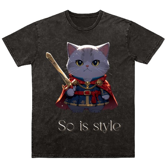 Regal Cat Warrior Illustration Mineral Wash T Shirts