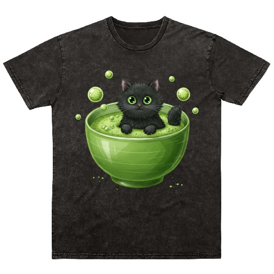 Black Cat in Green Tea Bubble Bath Mineral Wash T Shirts