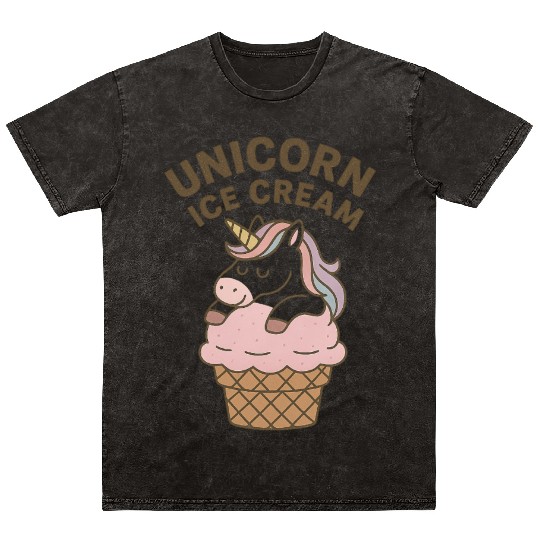 Unicorn Ice Cream Illustration Mineral Wash T Shirts