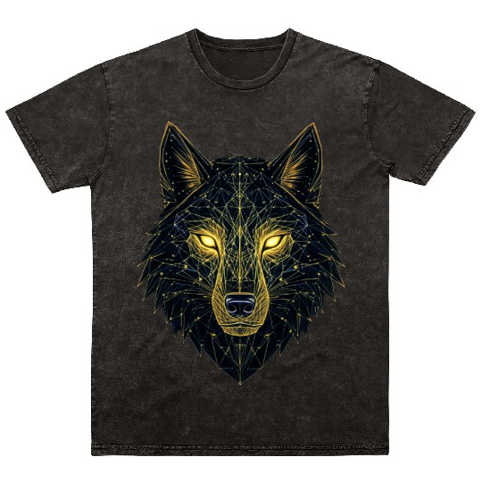 Geometric Neon Wolf Illustration Mineral Wash T Shirts