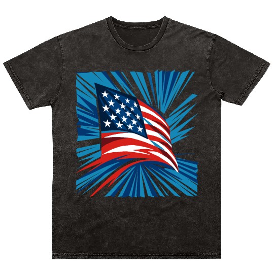 Patriotic American Flag Burst Design Mineral Wash T Shirts