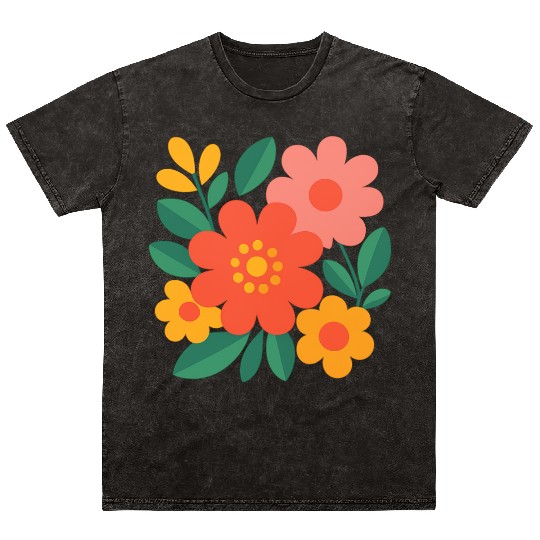 Vibrant Floral Illustration for Springwear Mineral Wash T Shirts
