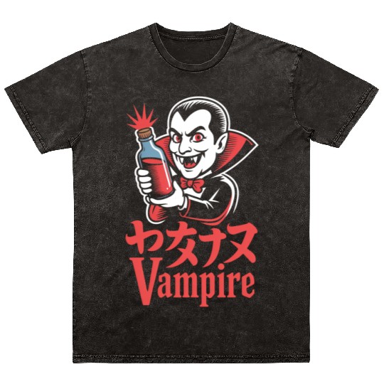 Vampire Cartoon Character with Potion Mineral Wash T Shirts