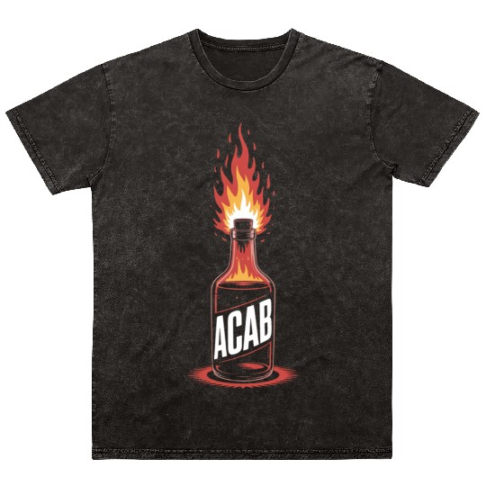 Fiery ACAB Bottle Illustration Mineral Wash T Shirts