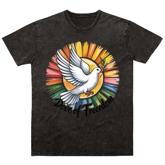Peaceful Dove with Olive Branch Design Mineral Wash T Shirts