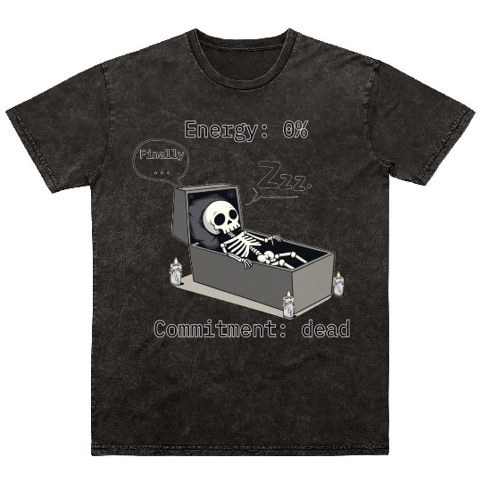 Sleepy Energy 0% – Funny Skeleton Coffin Meme Mineral Wash T Shirts