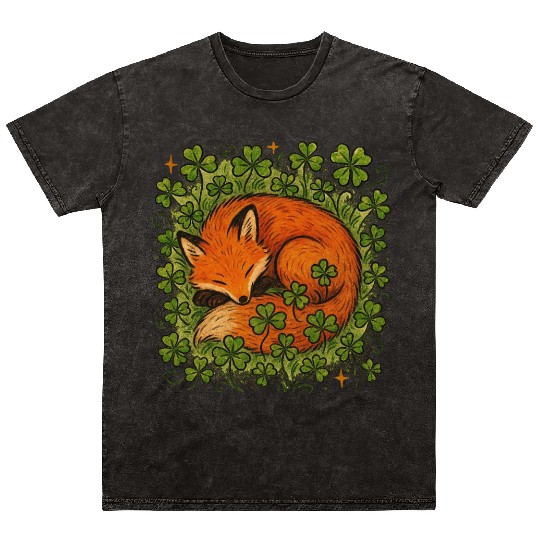 Fox Sleeping in Clover Peaceful Nature Art Mineral Wash T Shirts