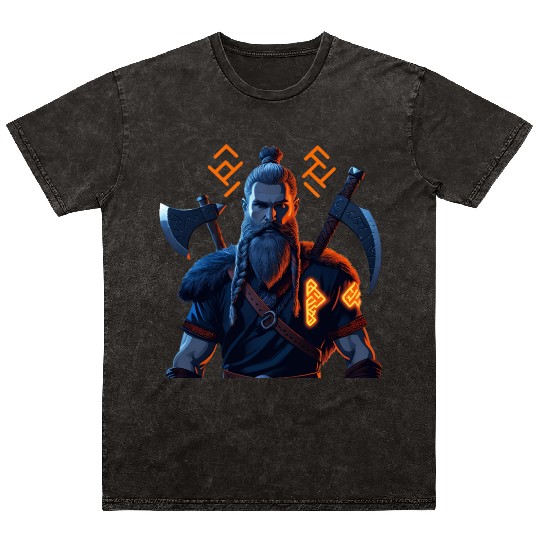 Viking Warrior with Axes and Fur Mineral Wash T Shirts