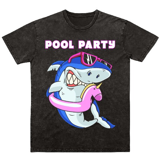 Pool Party Squad Unicorn Shark Birthday Mineral Wash T Shirts