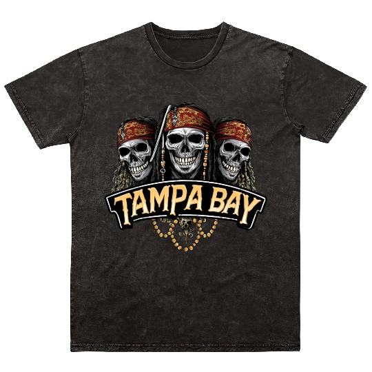 Pirate Skull with Tampa Bay Banner Mineral Wash T Shirts