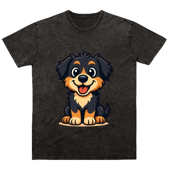 Playful Border Collie Cartoon Design Mineral Wash T Shirts