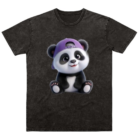 Adorable Panda Boy with Cap Mineral Wash T Shirts