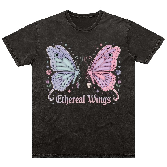 Pastel Goth Two Butterflies Aesthetic Gothic Desig Mineral Wash T Shirts