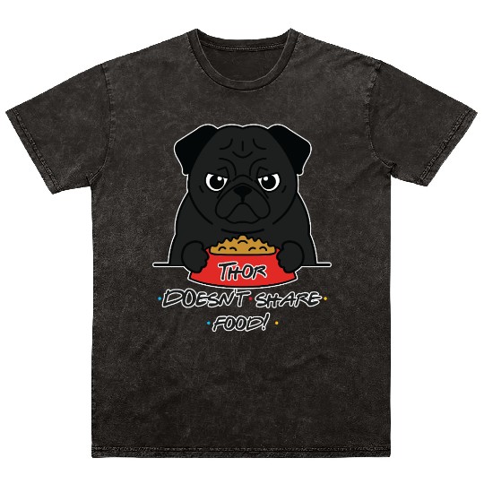 Grumpy Pug with Food Bowl Mineral Wash T Shirts
