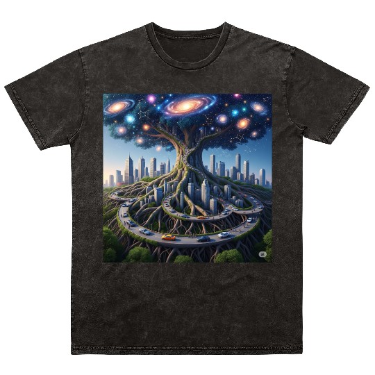 Celestial Urban Tree of the Cosmos Mineral Wash T Shirts