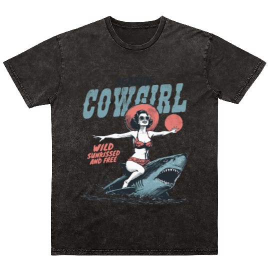 Seaside Cowgirl Shark Adventure retro summer Mineral Wash T Shirts