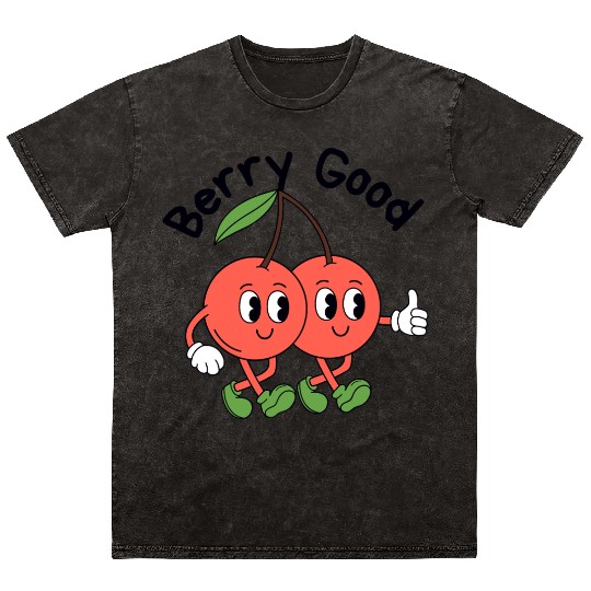 Playful Cherry Duo Illustration Mineral Wash T Shirts