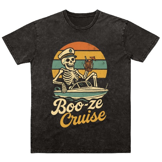 "Booze Cruise Mineral Wash T Shirts - Funny Skeleton Boat Captai