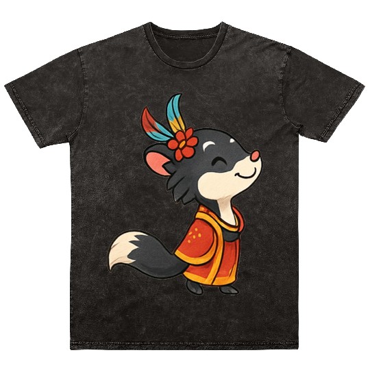 Whimsical Fox Samurai Illustration Mineral Wash T Shirts
