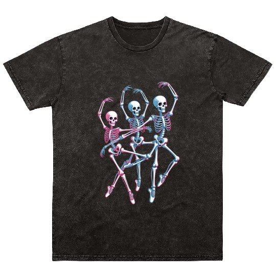 Neon Skeleton Dance Illustration Mineral Wash T Shirts