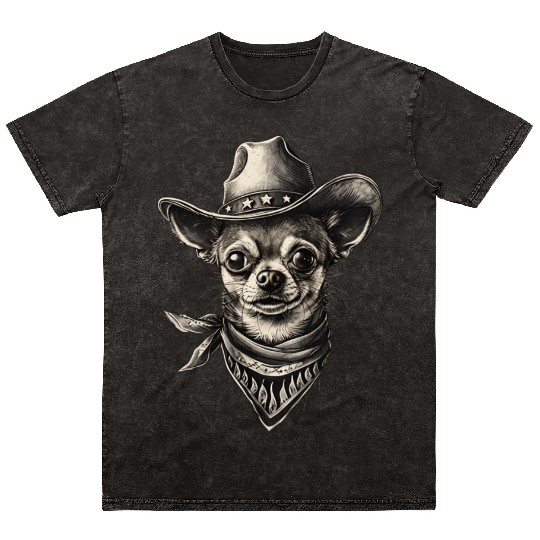 Western Chihuahua Cowboy Design Mineral Wash T Shirts