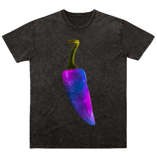 Galaxy Themed Chili Pepper Design Mineral Wash T Shirts
