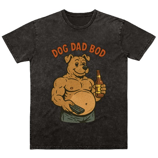 Humorous Muscular Dog Dad Mineral Wash T Shirts
