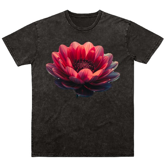 Vivid Red Lotus Blossom Design Mineral Wash T Shirts