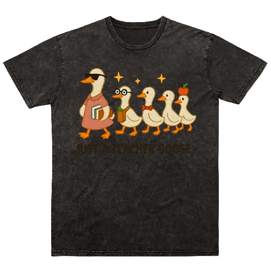 Whimsical Teacher Goose with Ducklings Mineral Wash T Shirts