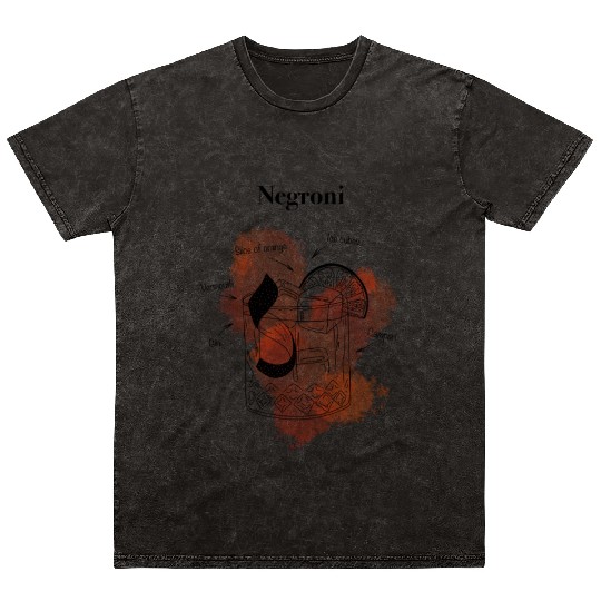 Negroni Cocktail Illustration Classic Hand-Drawn Mineral Wash T Shirts