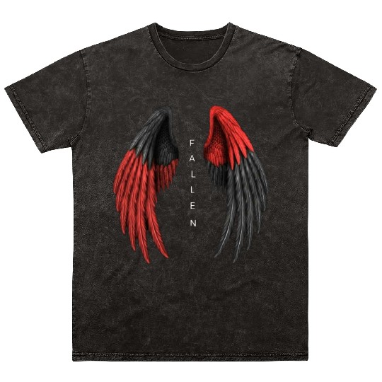 Red and Black Angel Wings Illustration Mineral Wash T Shirts