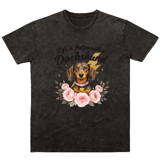 Dog Mom Life Gift with Floral Design Mineral Wash T Shirts