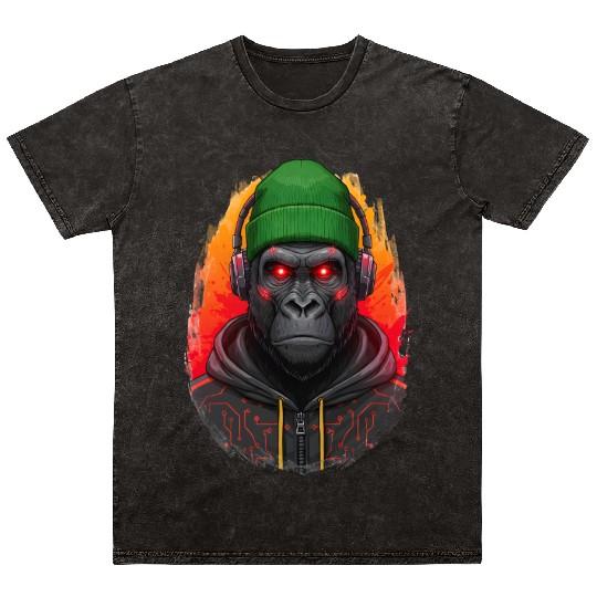 Cyberpunk Gorilla Digital Art Mineral Wash T Shirts