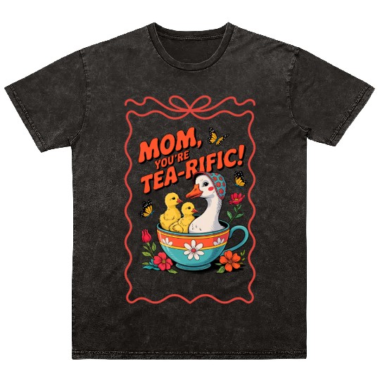Motherly Swan and Ducklings Tea Humor Mineral Wash T Shirts