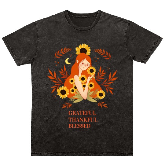 Graceful Sunflower Meditation Design Mineral Wash T Shirts