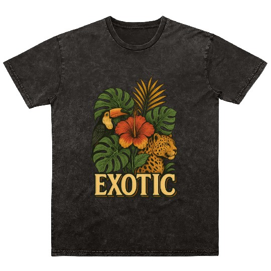 Vibrant Jungle Animal and Floral Print Mineral Wash T Shirts