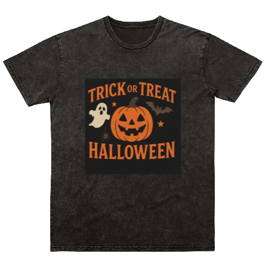 Halloween Trick or Treat Pumpkin Design Mineral Wash T Shirts