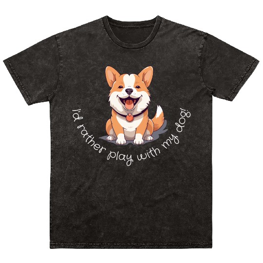 Joyful Corgi Playfulness Design Mineral Wash T Shirts