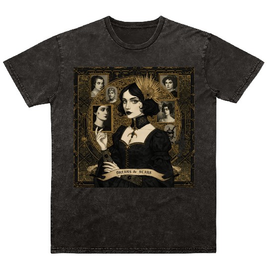 Gothic Portrait with Sunburst Halo Mineral Wash T Shirts