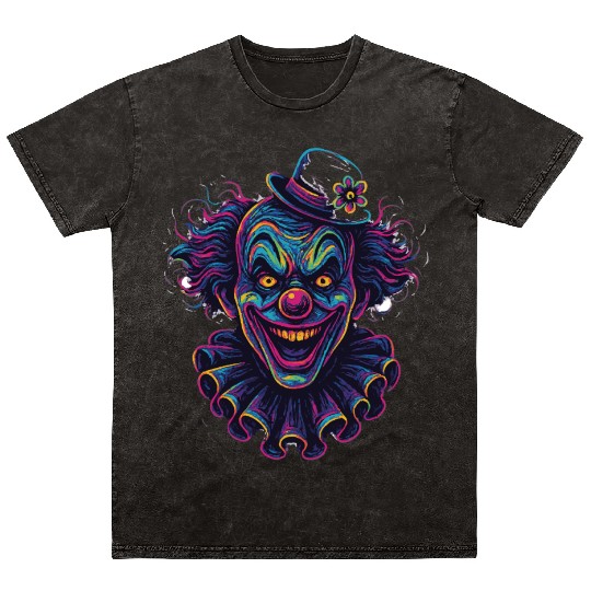Neon Horror Clown Art Mineral Wash T Shirts