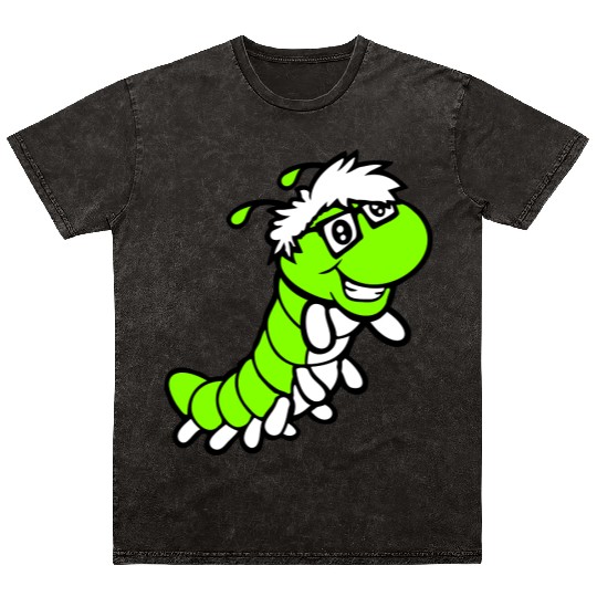 Nerd Caterpillar Intelligent Geek Worm Glasses Fun Mineral Wash T Shirts