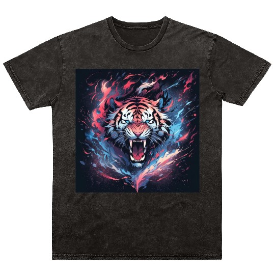 Vivid Neon Tiger Burst Mineral Wash T Shirts