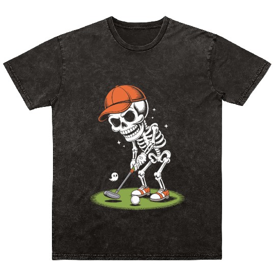 Playful Skeleton Golfer with Cap Mineral Wash T Shirts