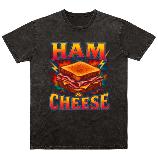 Ham And Cheese Sandwich Favorite Food Weird 90s Mineral Wash T Shirts