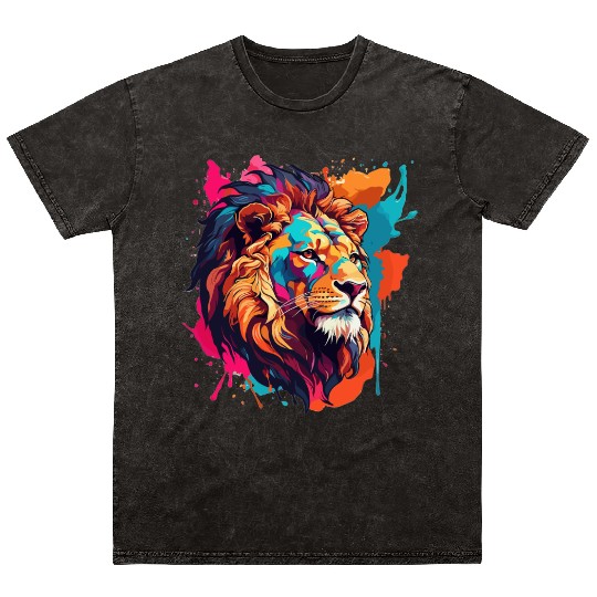 Lion Vector Painting Mineral Wash T Shirts