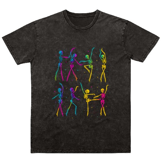 Funny Spooky Skeleton Ballet Poses Halloween Mineral Wash T Shirts